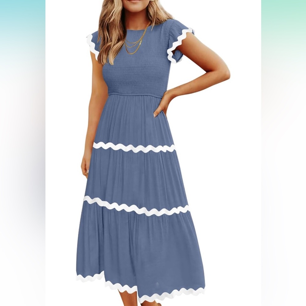 ZESICA Women's Summer Flutter Short Sleeve Smocked Maxi Dress